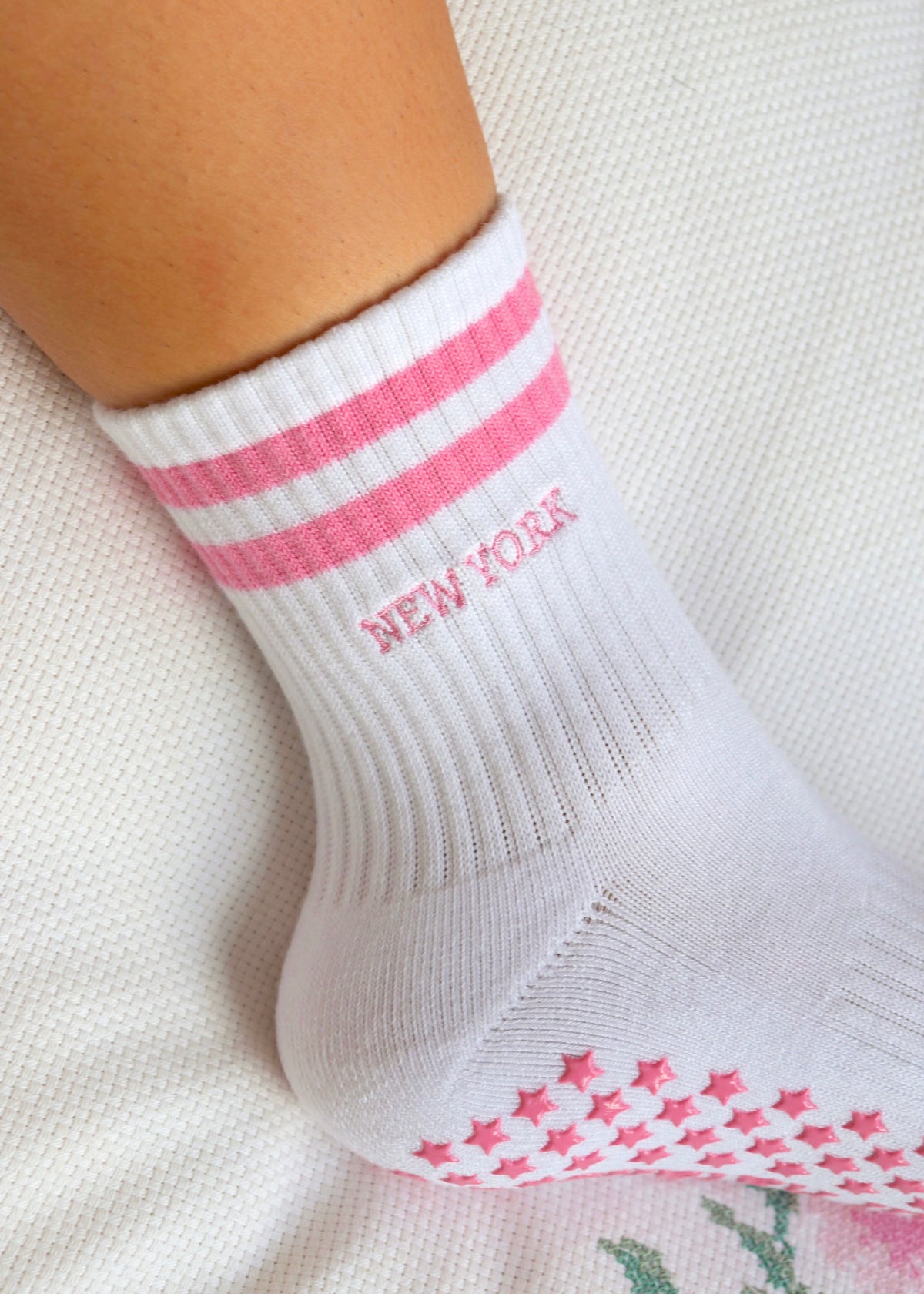 New York Pink Stripe Grip Socks