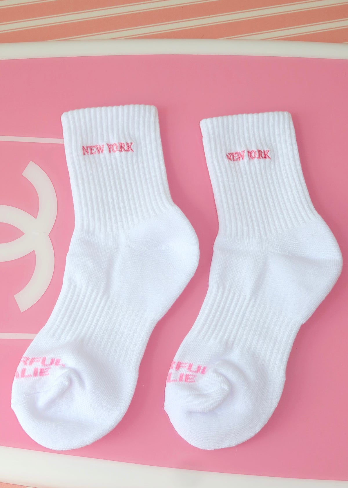 New York Pink Embroidered Sock
