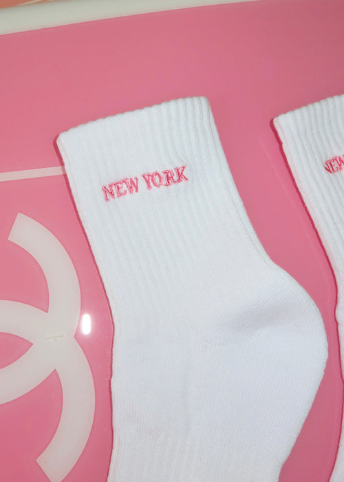 New York Pink Embroidered Sock