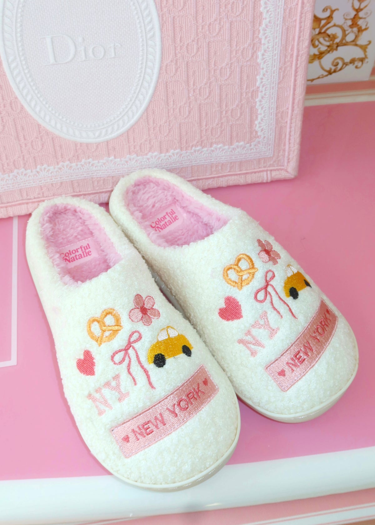 White NY Themed Slippers