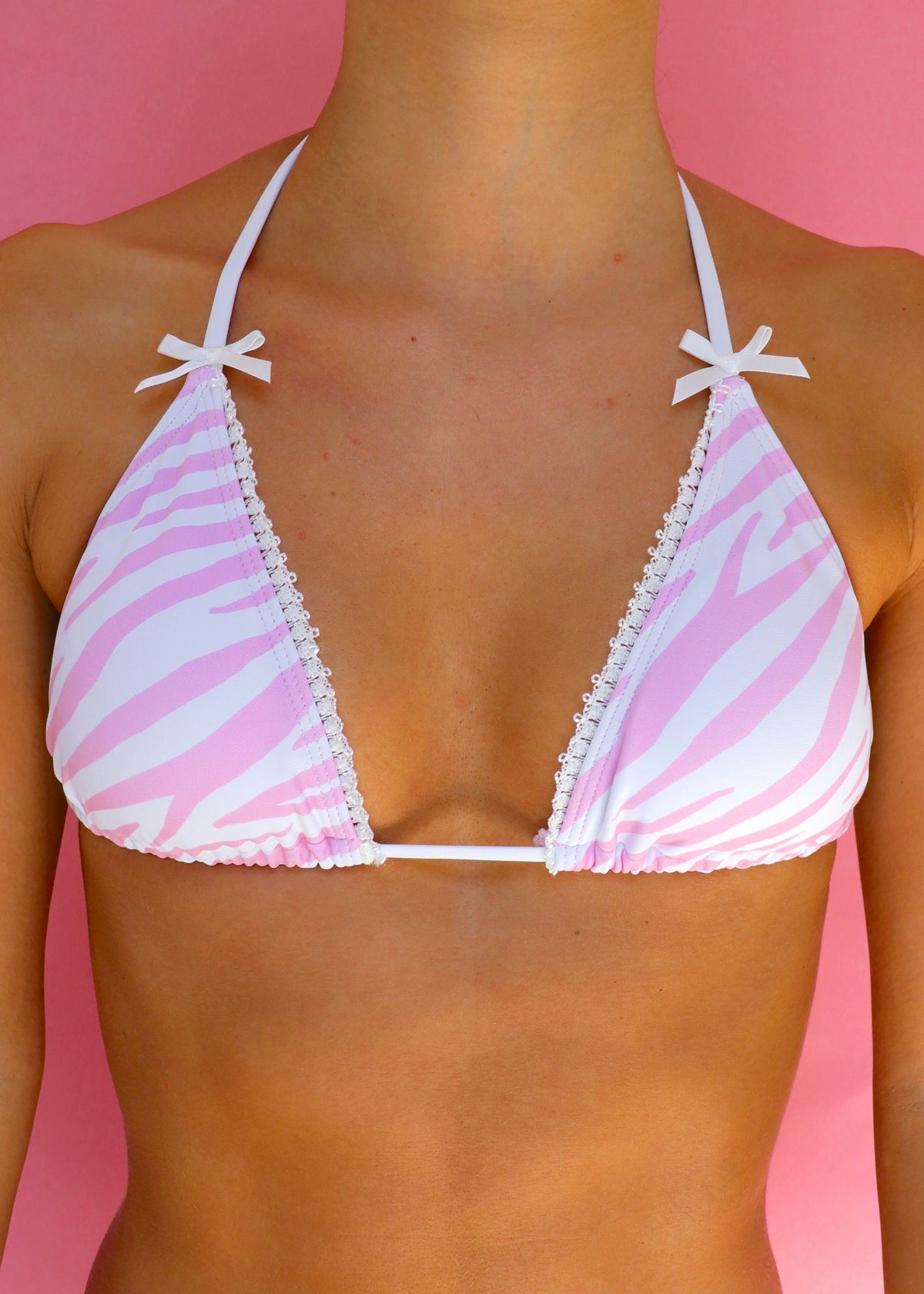 Nicole Pink Zebra String Bikini Top