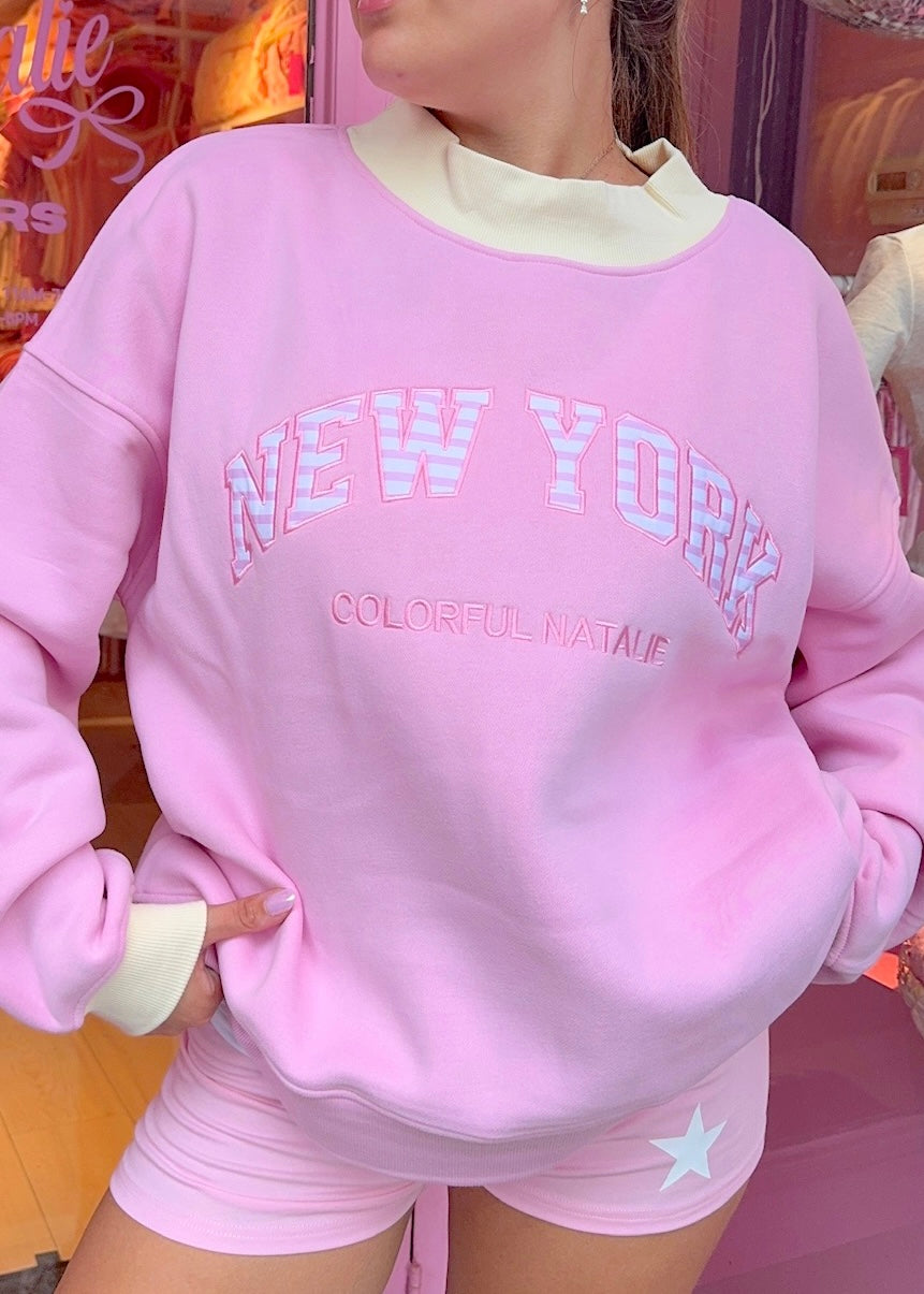 Pink Striped New York Mockneck