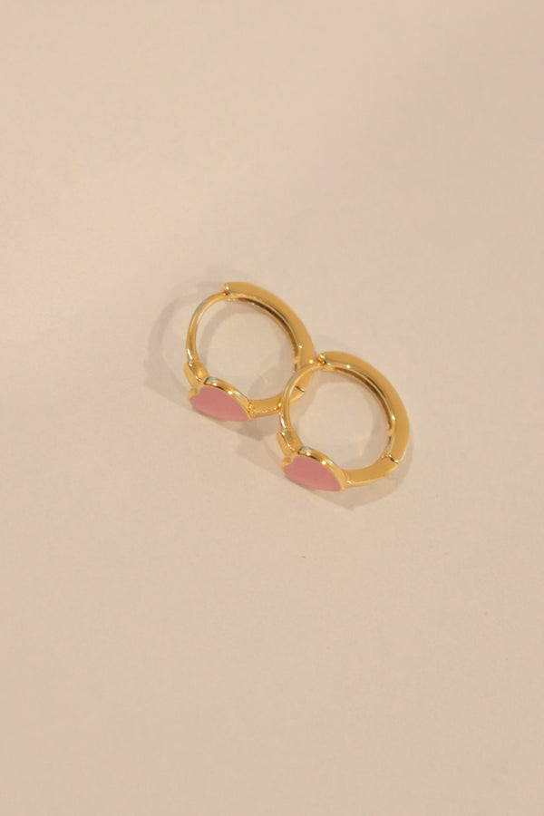 18k Gold Pink Heart Huggies