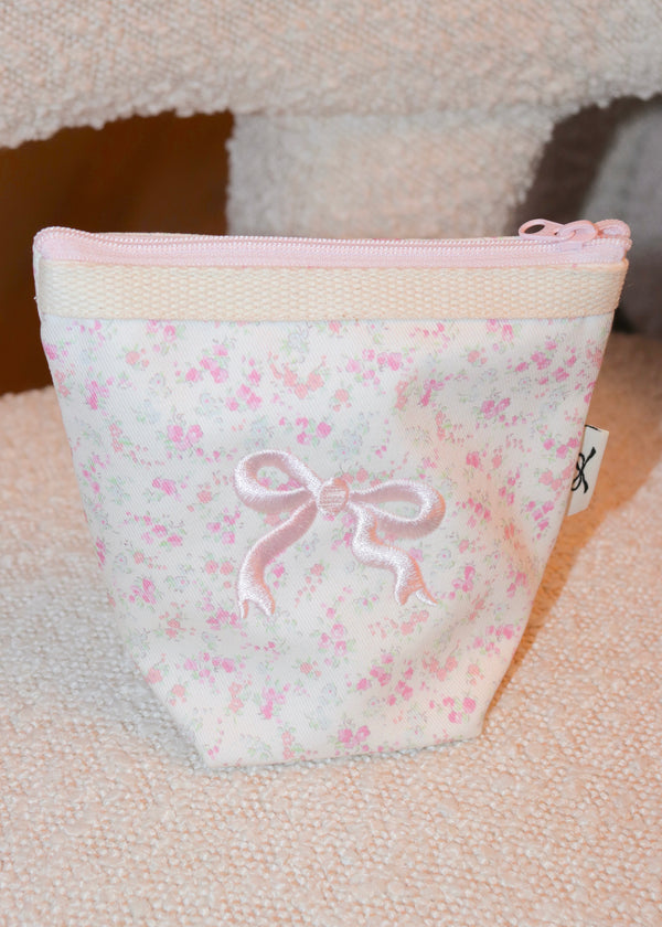 Embroidered Bow Blush Makeup Bag