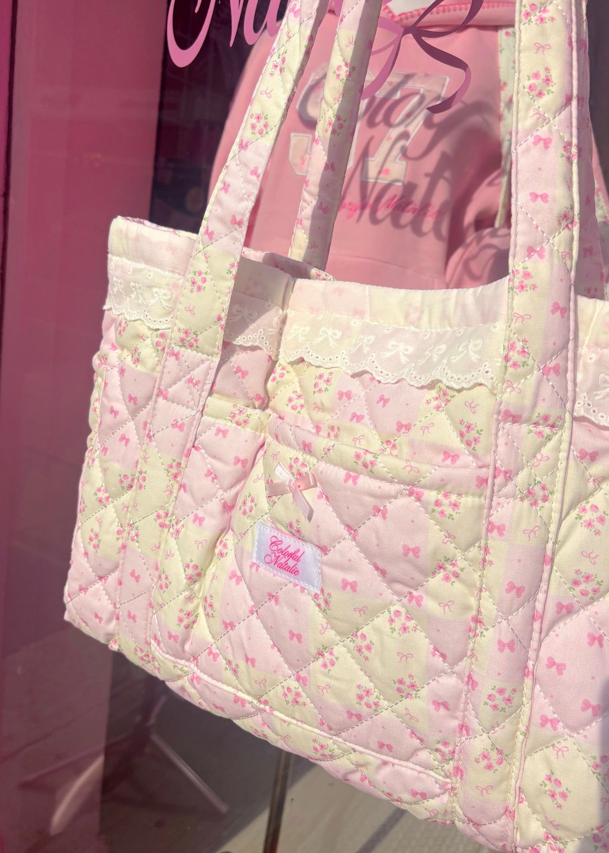 Pink Bows and Flowers Patchwork Tote