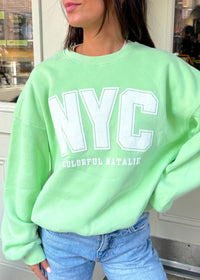 NYC Lime Puff Print Crewneck