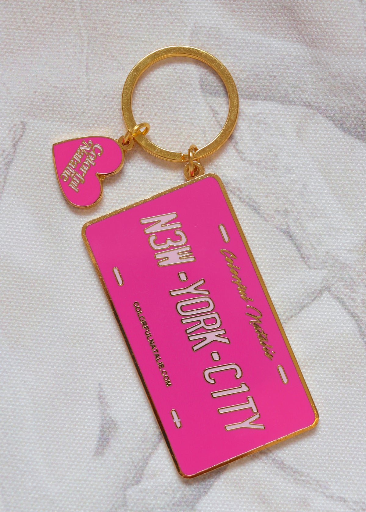 NYC Hot Pink Plate Enamel Keychain