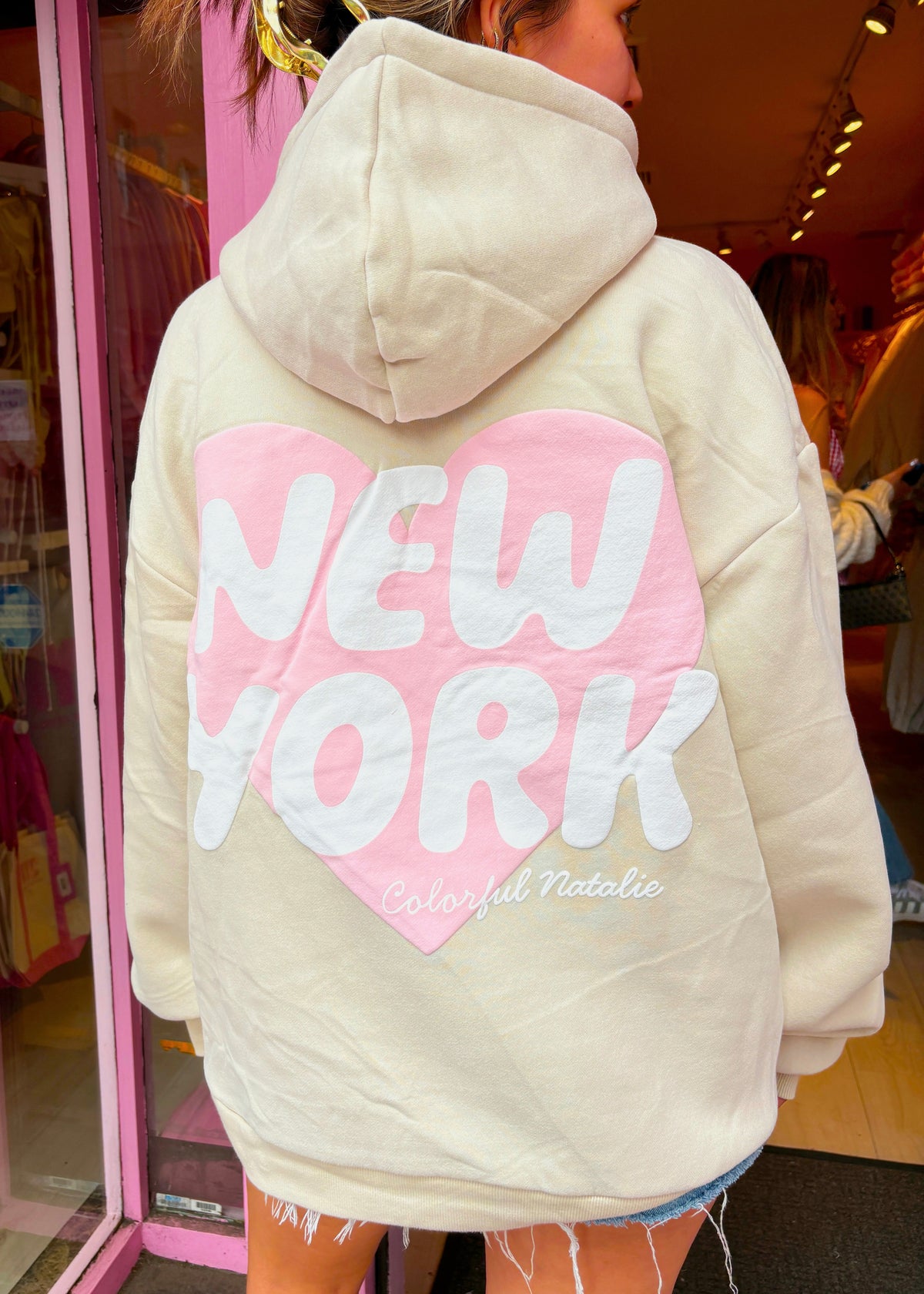 Preorder: New York Heart Beige Puff Hoodie