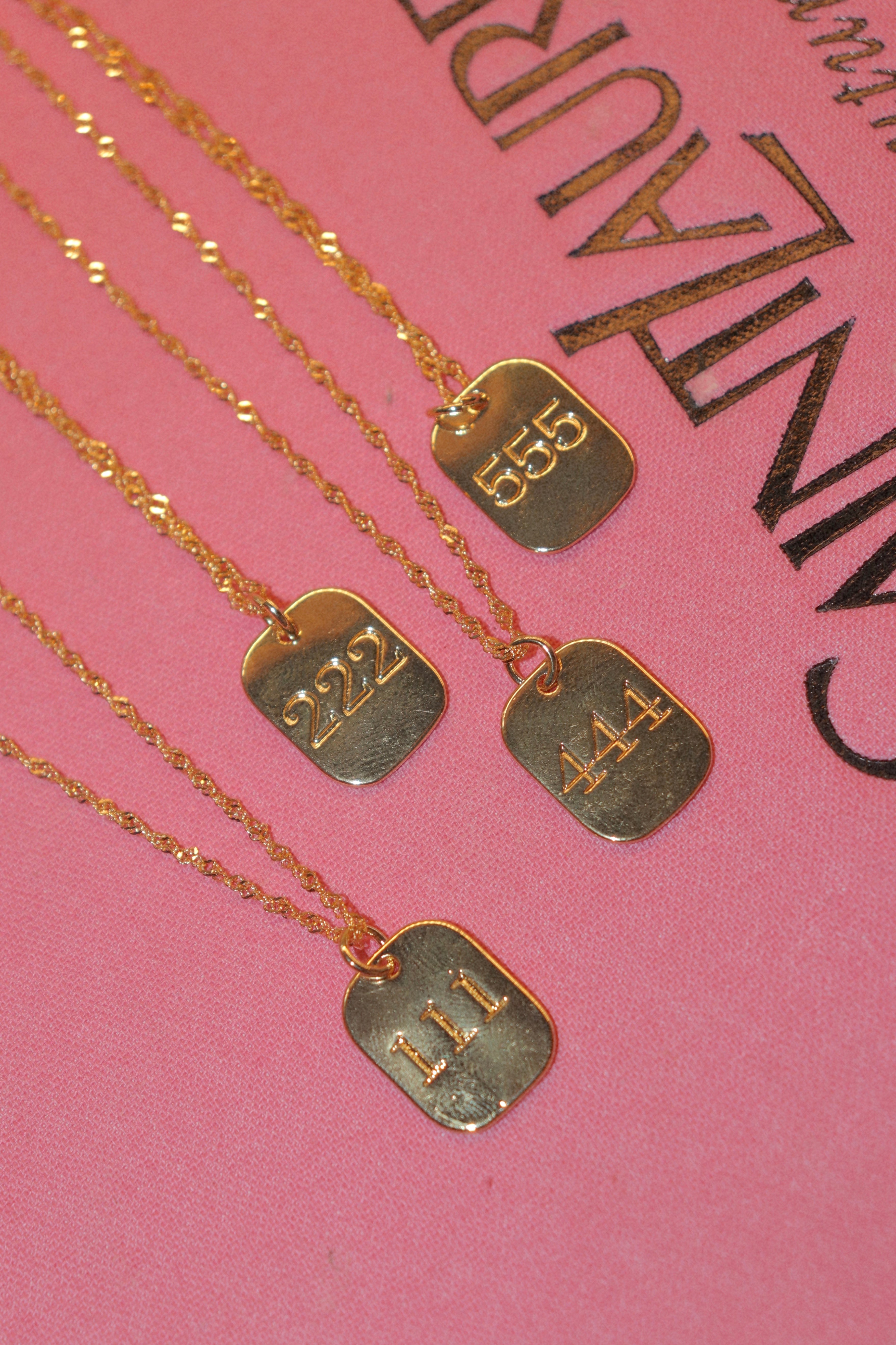 Angel Number 18k Gold Dog Tag Necklace – Colorful Natalie