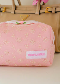 Pink Lace Flower Makeup Bag