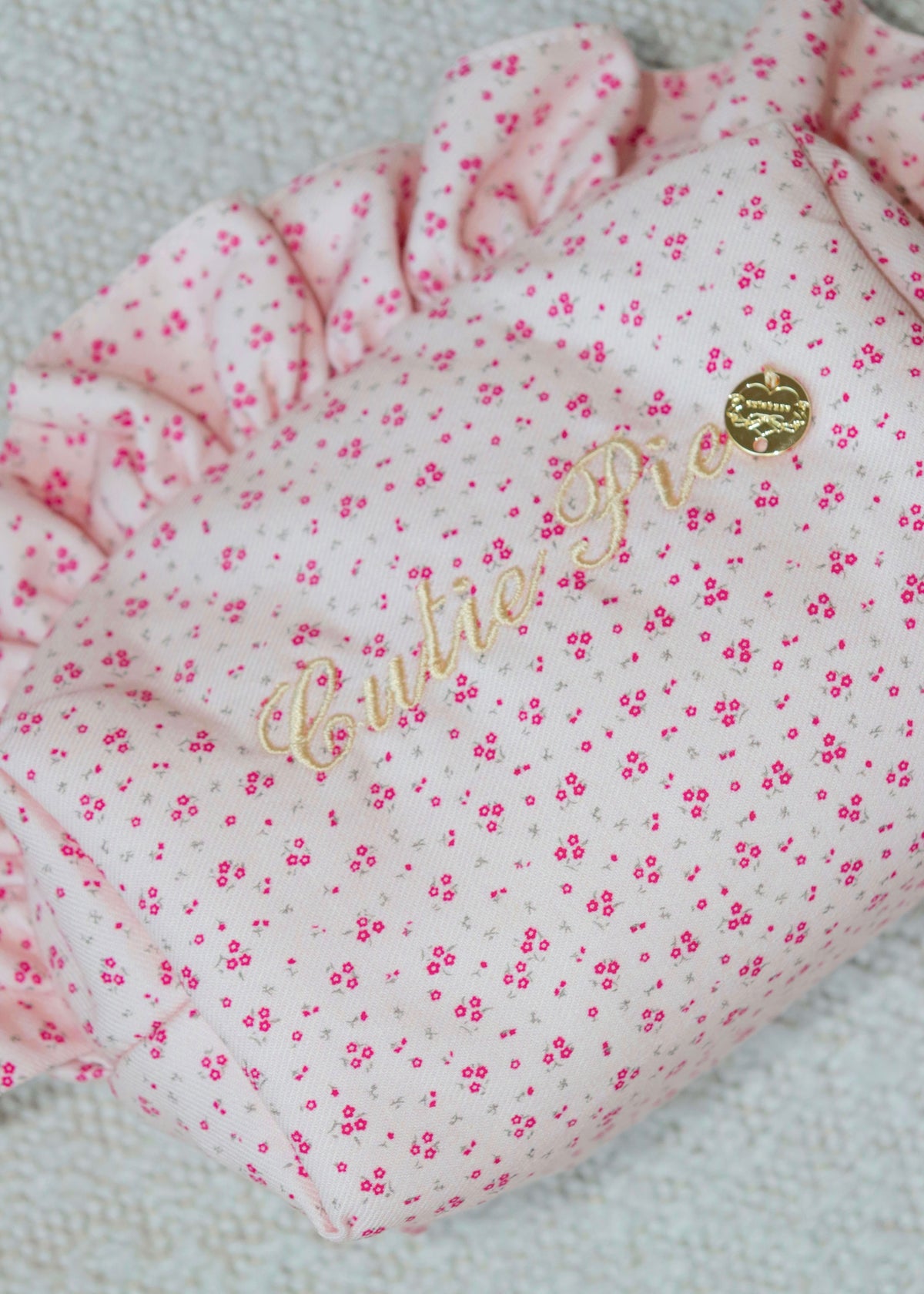 Pink Floral Scalloped Embroidered Makeup Bag