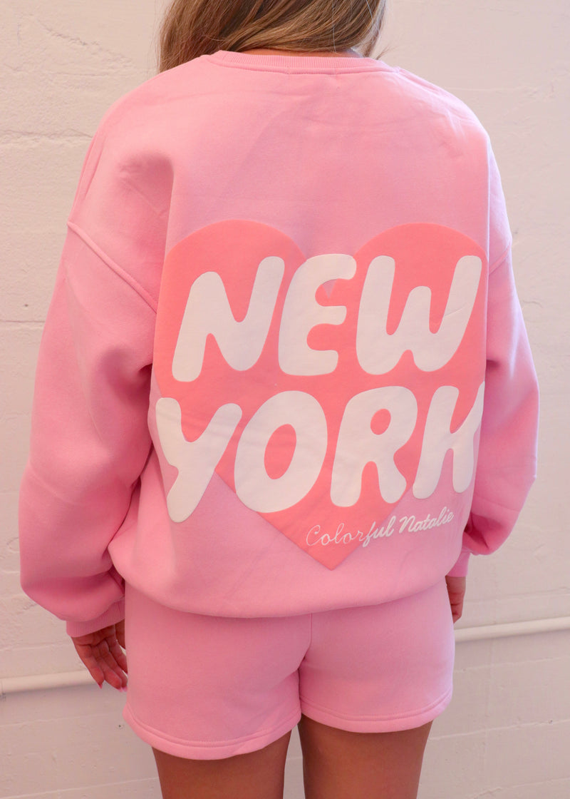 New York Pink Heart Crewneck