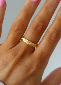 18k Gold Braided Chain Link CZ Ring