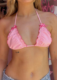 Phillipa Pink Ruched Triangle Bikini Top