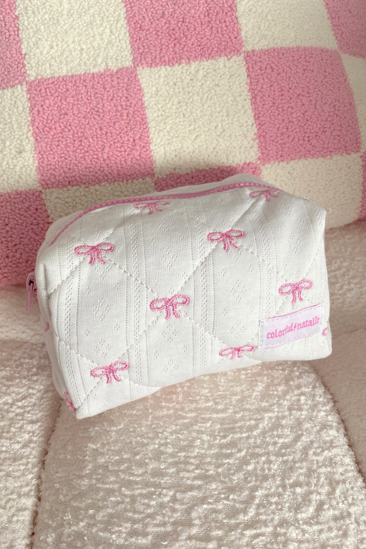 Preorder: Pink Bows Small Embroidered Makeup Bag