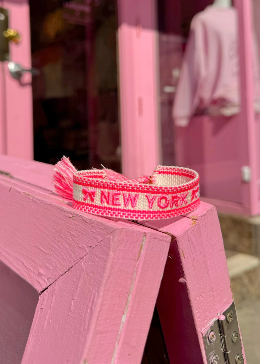 New York Hot Pink Embroidered Bracelet