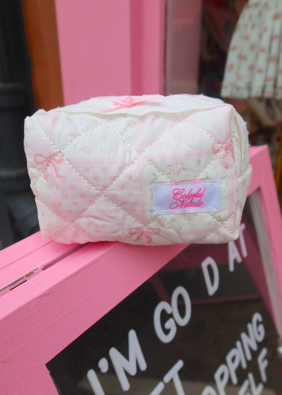 Pink Bow Lace Makeup Bag