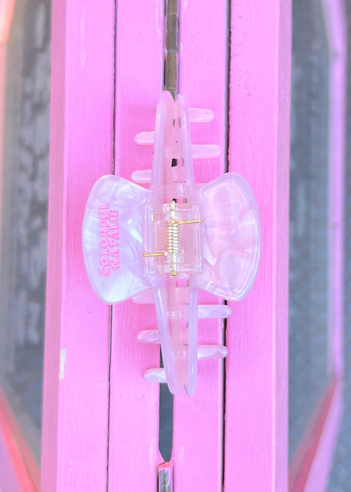 New York Pink Studded Marble Hair Clip