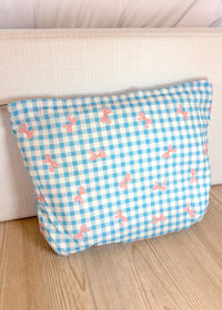 All Blue Gingham Bows Makeup Bag