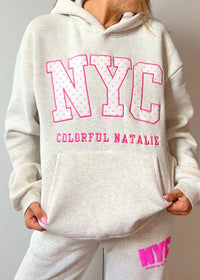 Grey Dots Embroidered NYC Hoodie