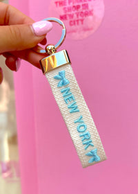 Blue Bows New York Embroidered Keychain