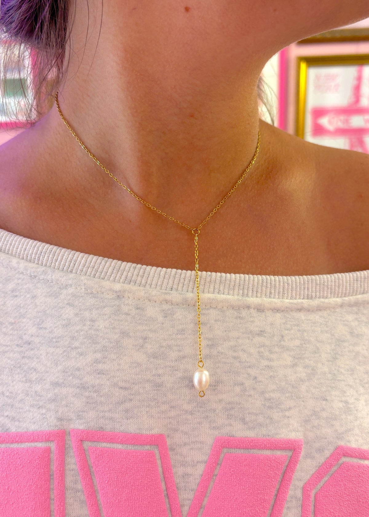 Large Pearl Lariat Necklace