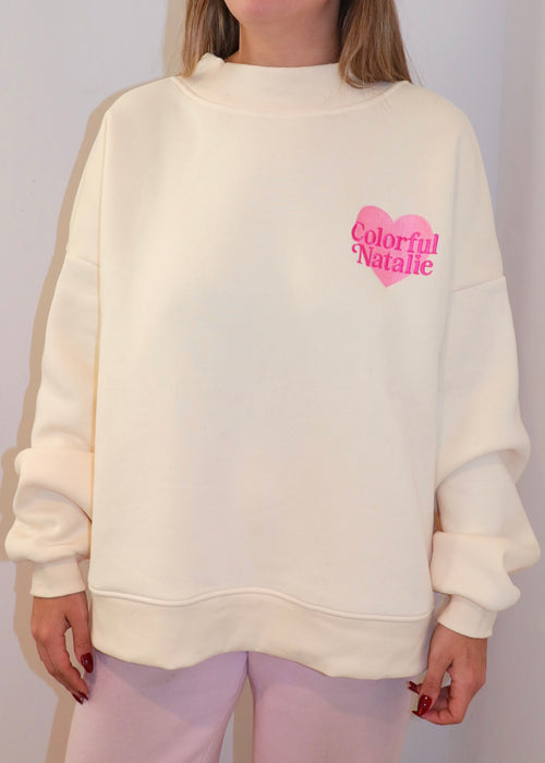 NY Themed Cream Heart Mockneck