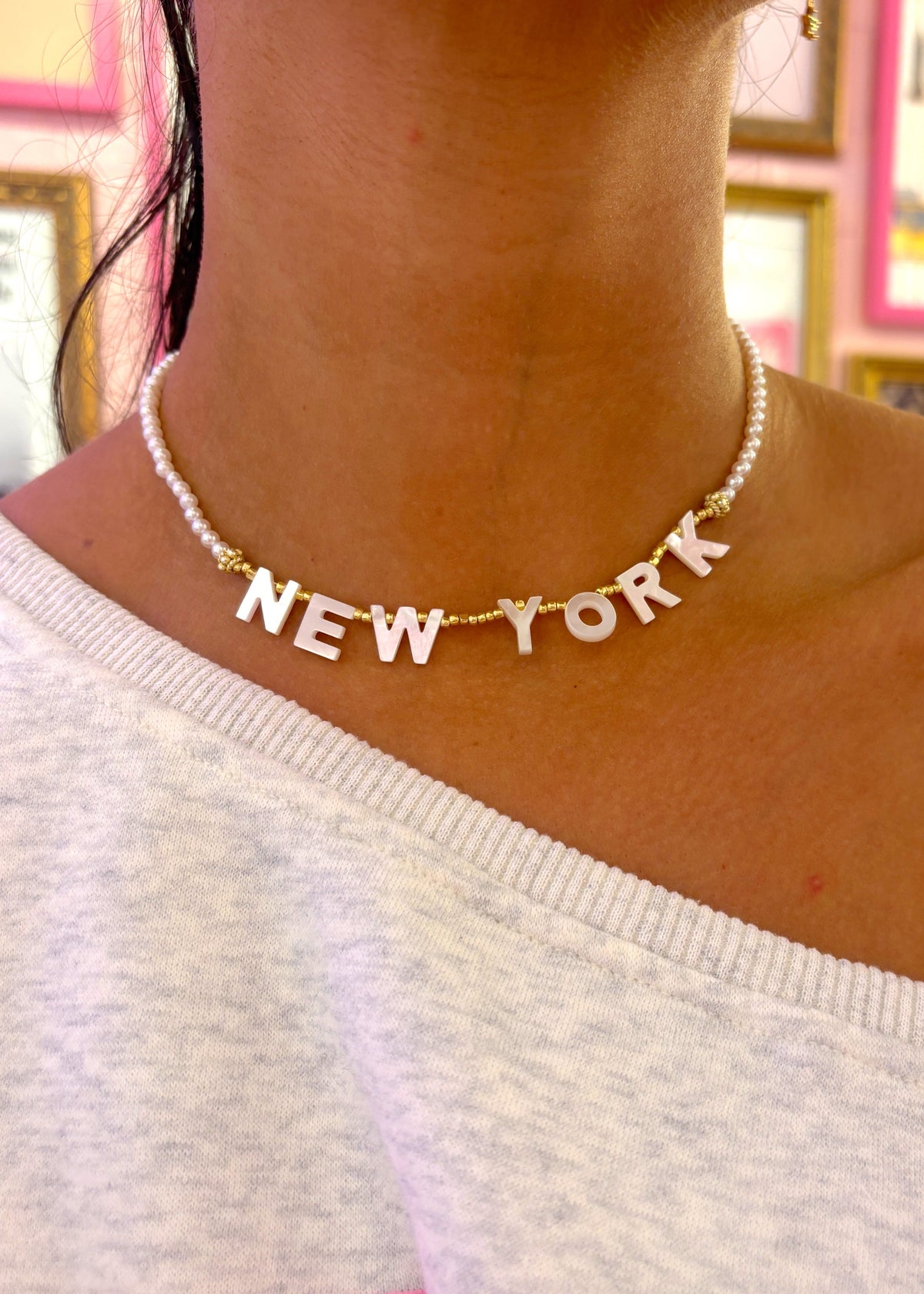 New York Gold Pearl Beaded Necklace