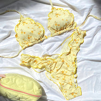 Adelina Yellow Ruched Floral Bikini Set