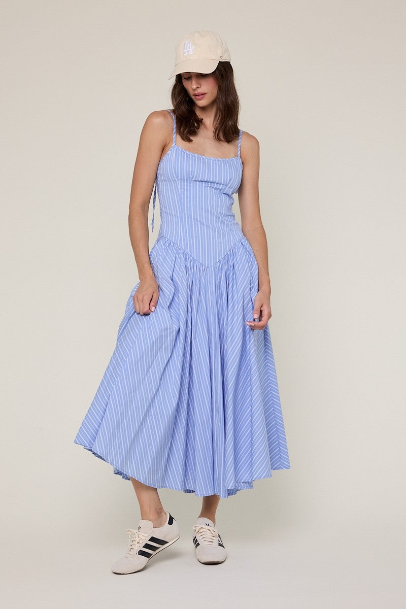 Ashtin Blue Striped Midi Dress