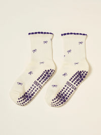 Navy Blue Bow Grip Socks
