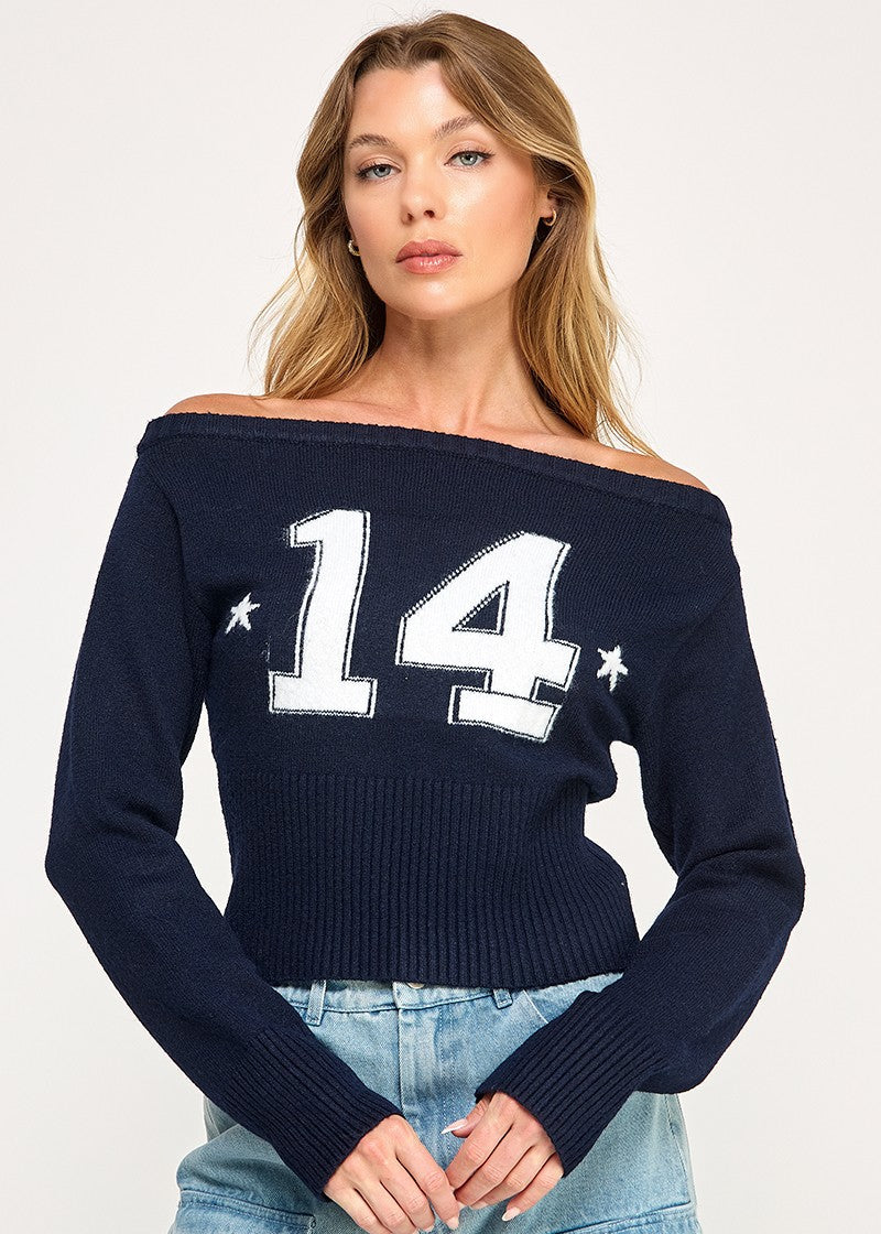 Lucky 14 Navy Boat Neck Sweater