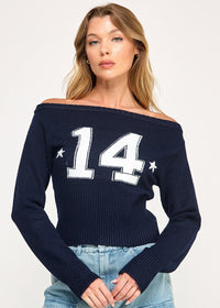 Lucky 14 Navy Boat Neck Sweater
