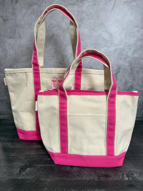 Pink Cowgirl Boots Embroidered Tote Bag