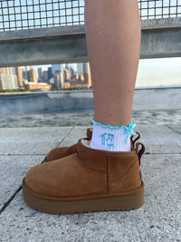 Blue Bow Frill Grip Socks