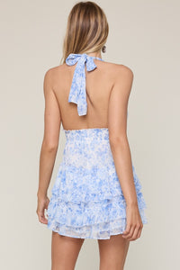 Jessa Blue Chiffon Floral Mini Dress