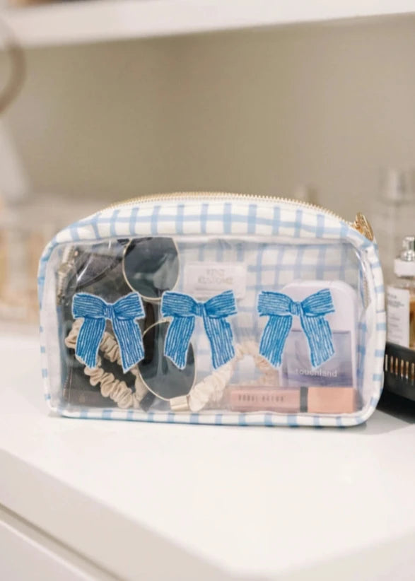 Blue Bows Clear Makeup Bag