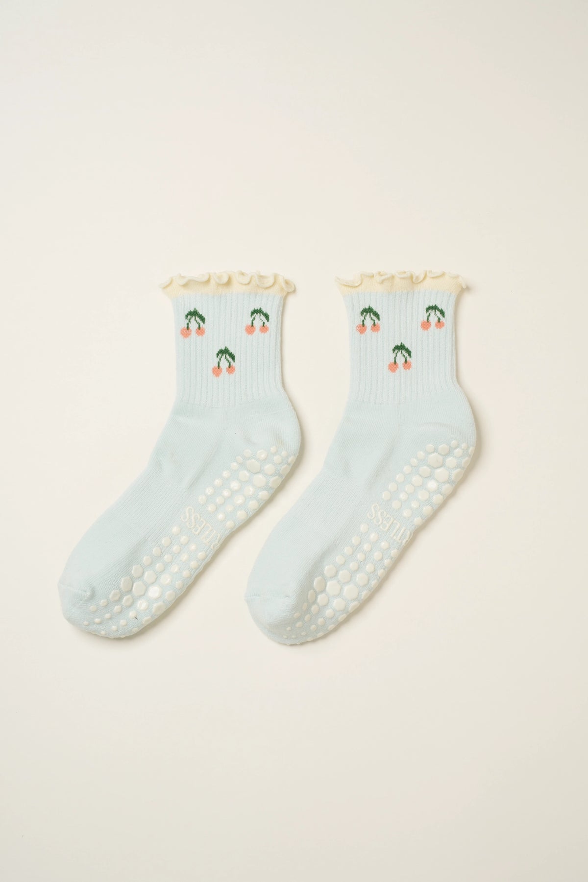 Cherry Ruffle Blue Grip Socks