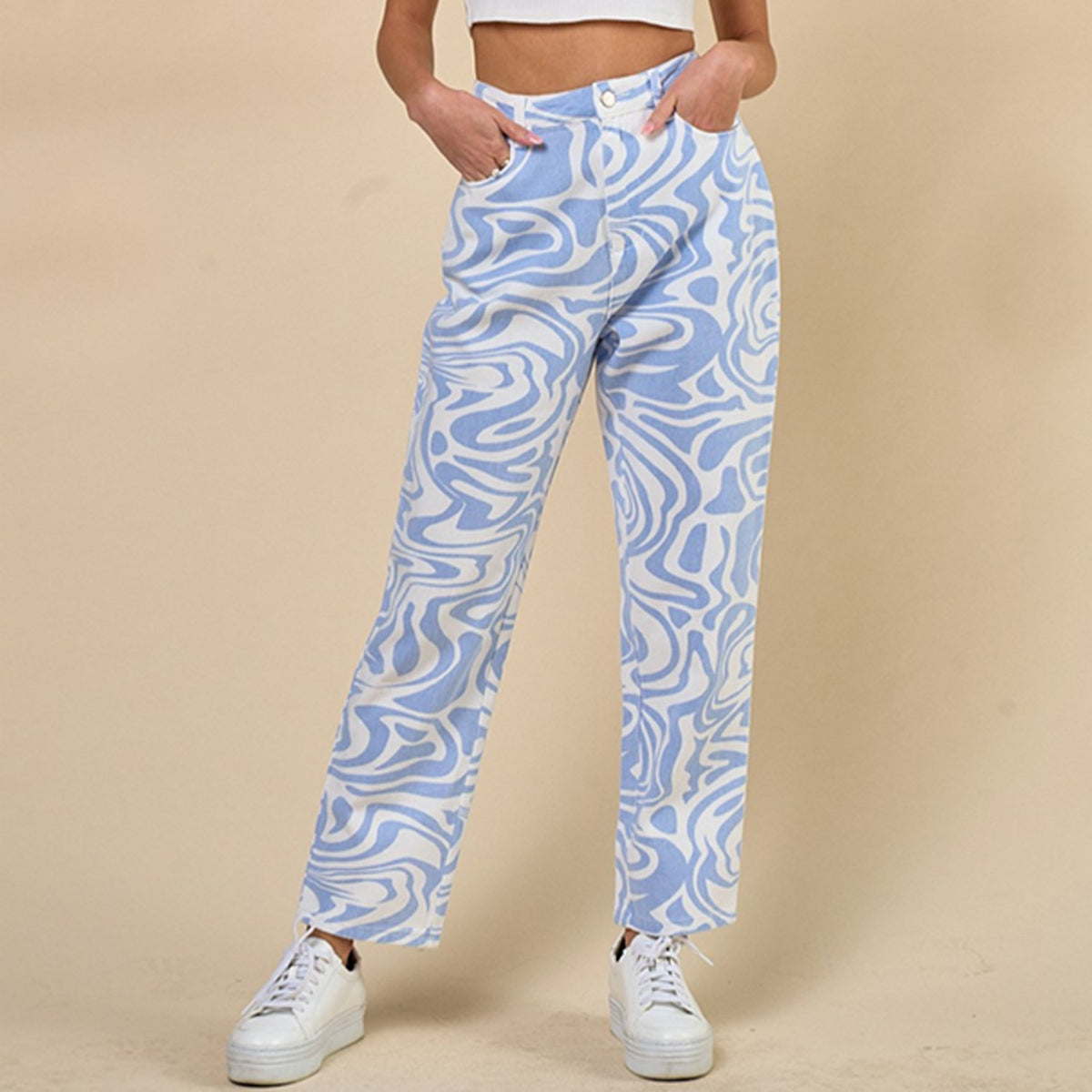 Lilia Blue Marble Print Pants