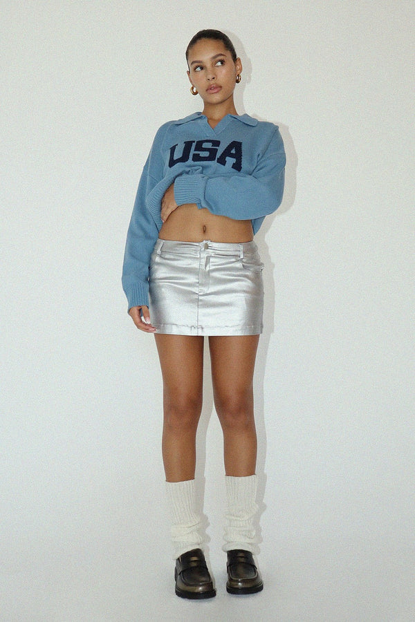 Nia Silver Metallic Mini Skirt