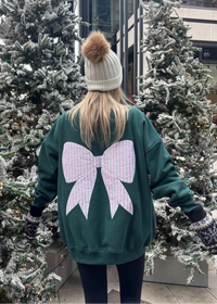 Holiday Stripes Bow Embroidered Crewneck