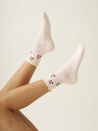 Cherry Ruffle Grip Socks