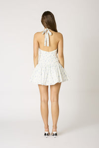 Shira Blue Floral Flared Mini Dress