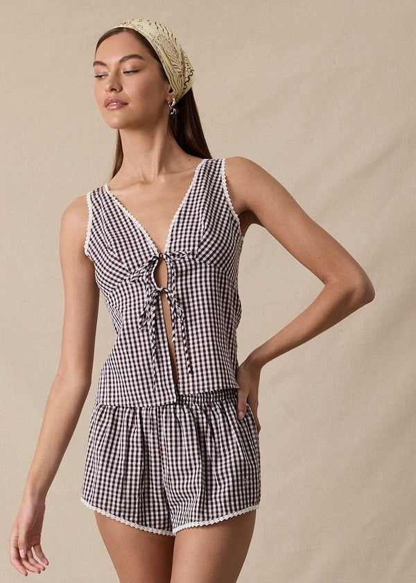 Ash Chocolate Gingham Top