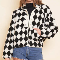 Sweet Lady Checkered Fleece Jacket
