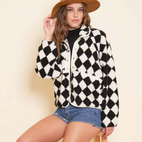 Sweet Lady Checkered Fleece Jacket