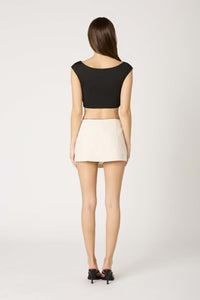 All Talk Cream Bow Mini Skirt