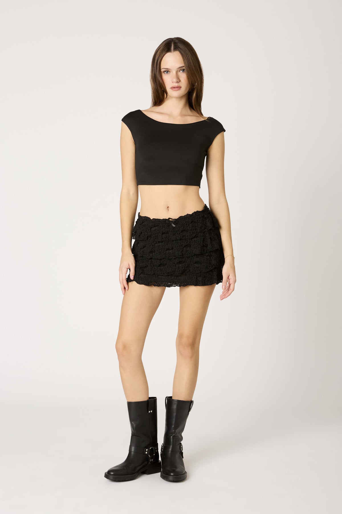 Charlotte Black Lace Ruffled Mini Skirt