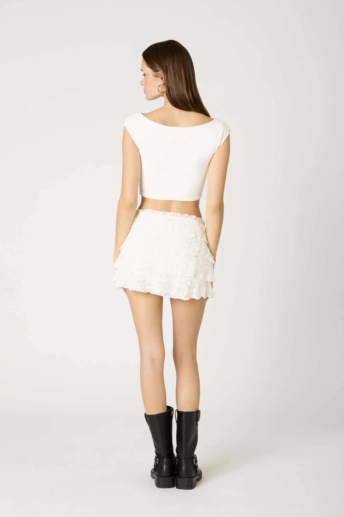 Charlotte White Lace Ruffled Mini Skirt