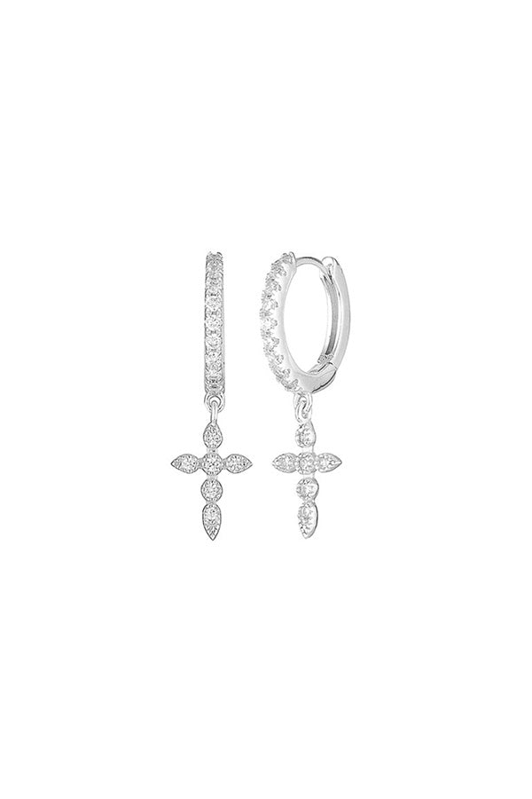 Pavé Sterling Silver Cross Huggies